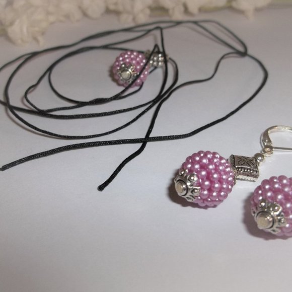 Purple Pearl Jewelry Set Necklace Earrings Matching Jewelry Gift Idea Girl 6679 - Picture 5 of 9